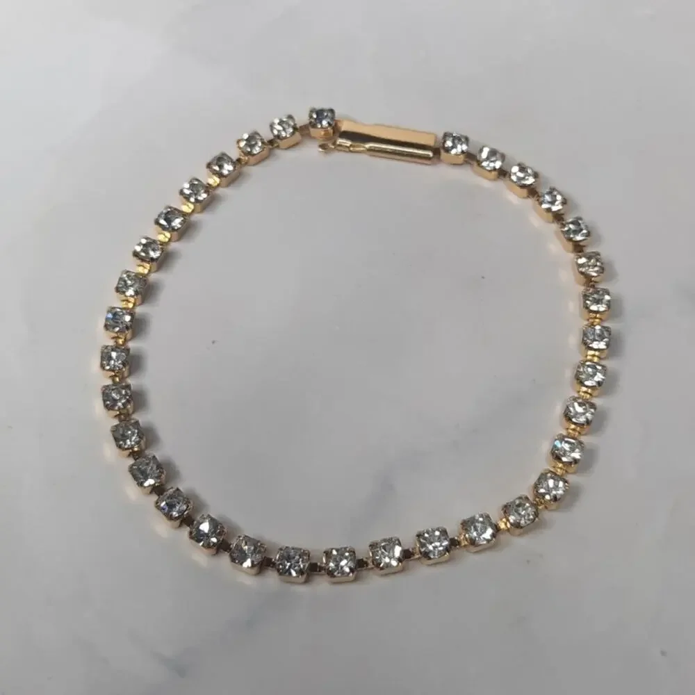 Gold Tone Clear Crystal Tennis Bracelet